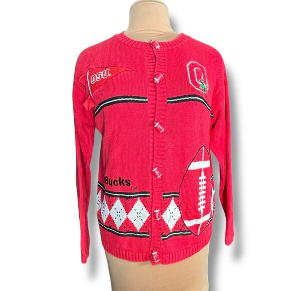 Vintage Ohio State Buckeyes Collegiate Football Button  Knit Cardigan Sweater - Picture 7 of 14